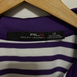 RLX Ralph Lauren Golf Shirt Size Large Purple & White Stripped  READ